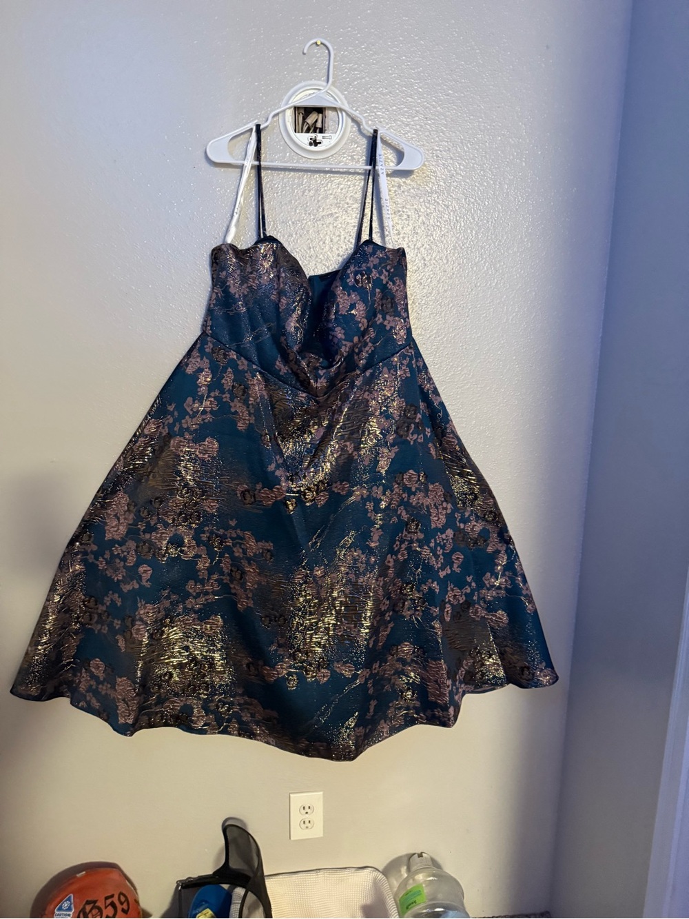 Azazie Navy and Rose Gold Floral Fit-and-Flare Dress
